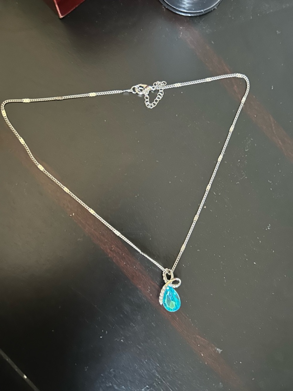 Silver Necklace with Blue Teardrop Pendant - Elegant Women's Jewelry